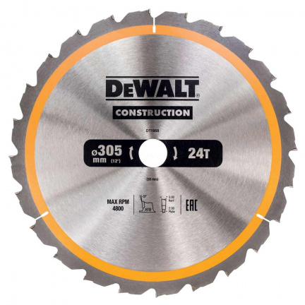 Диск пильный по дереву DeWalt CONSTRUCTION DT1958 305х30мм 24T