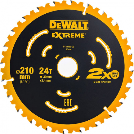 Диск пильный по дереву DeWalt EXTREME DT20432 210х30мм 24T