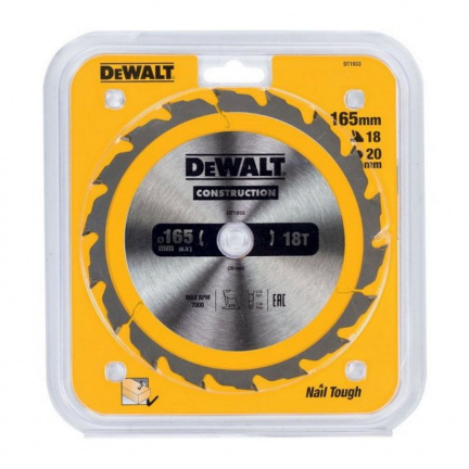 Диск пильный по дереву DeWalt CONSTRUCTION DT1933 165х20мм 18T